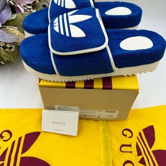 Men’s Gucci, X Adidas monogram, GG slides size 12 made in Italy - Picture 7 of 8